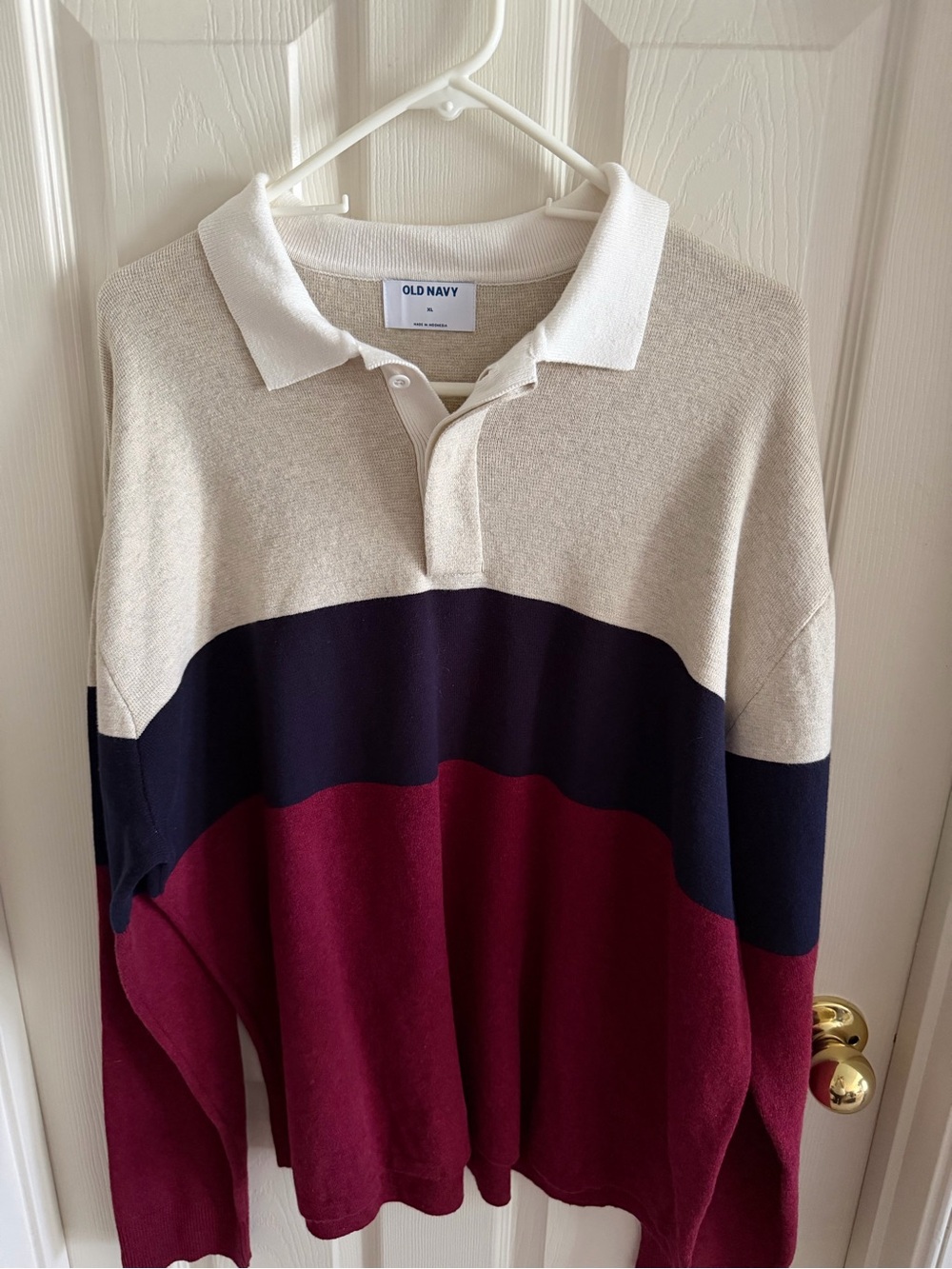 Old Navy Men's Colorblock Crewneck Sweater - Cream, Navy & Burgundy